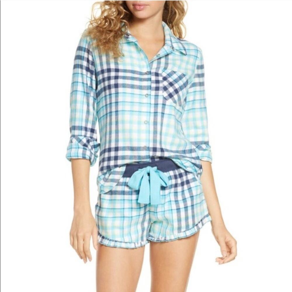 NWT BP Women's Blue Merchant Check Out Plaid Pajama Set